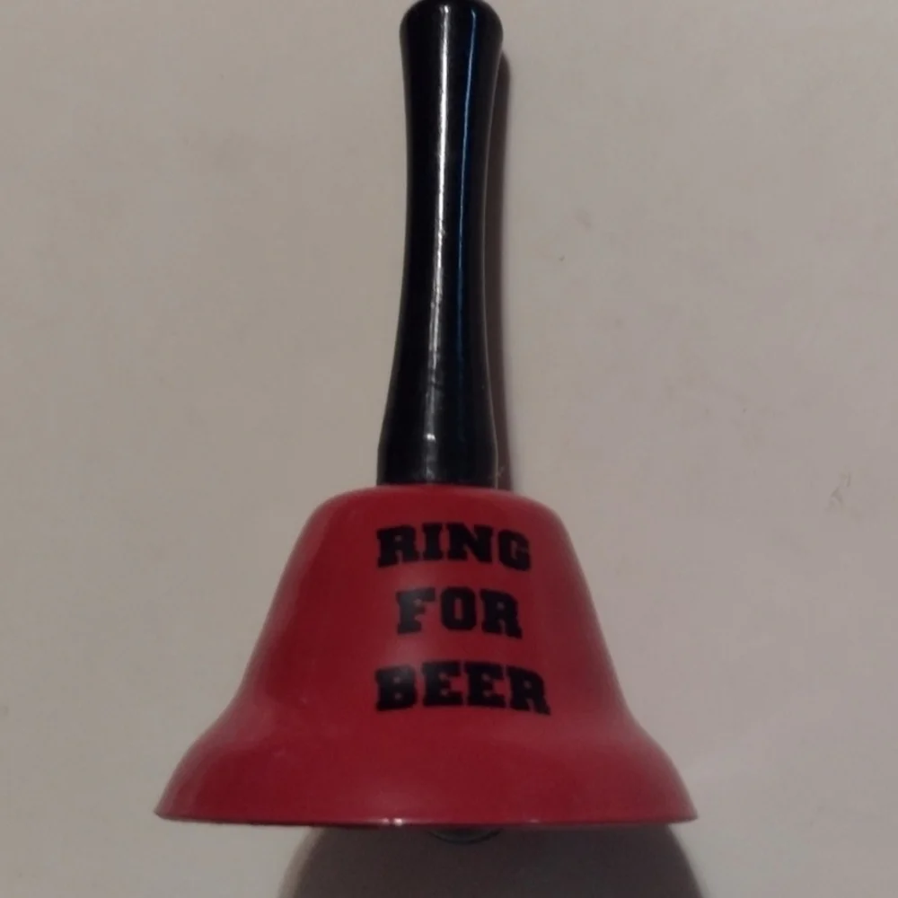 X1) Red “Ring for Beer” Party Bell | Black Handle | Bar & Party Decor